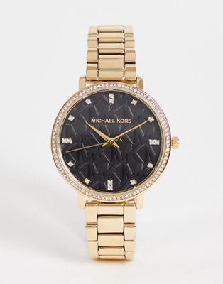 Michael Kors Pyper womens bracelet watch with logo dial in gold