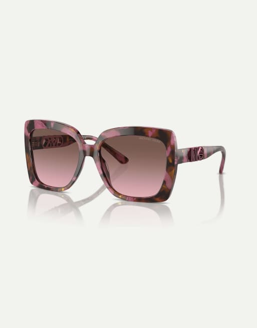 Michael Kors quadratische Sonnenbrille mit braunen Gläsern in plum graphic tortoise, 3 von 4