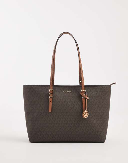 Michael Kors - Quinn - Borsa shopping grande marrone con monogramma