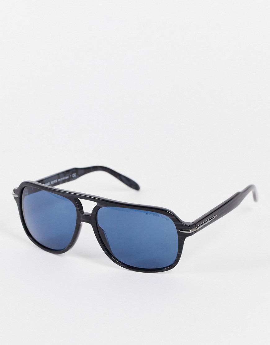 Michael Kors - Rechthoekige zonnebril met blauwe glazen in zwart