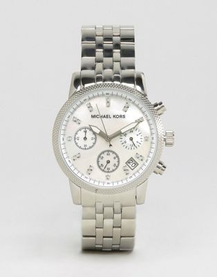 michael kors silver chronograph watch