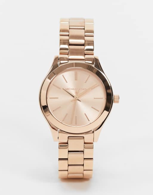 Michael Kors slim runway bracelet watch in rose gold MK3513 ASOS