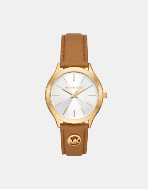 Michael Kors – Slim Runway – Damenuhr mit Lederarmband in Braun und drei Zeigern - view 1