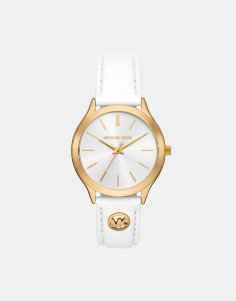 Michael Kors – Slim Runway – Damenuhr mit Lederarmband in Weiß und drei Zeigern - view 1
