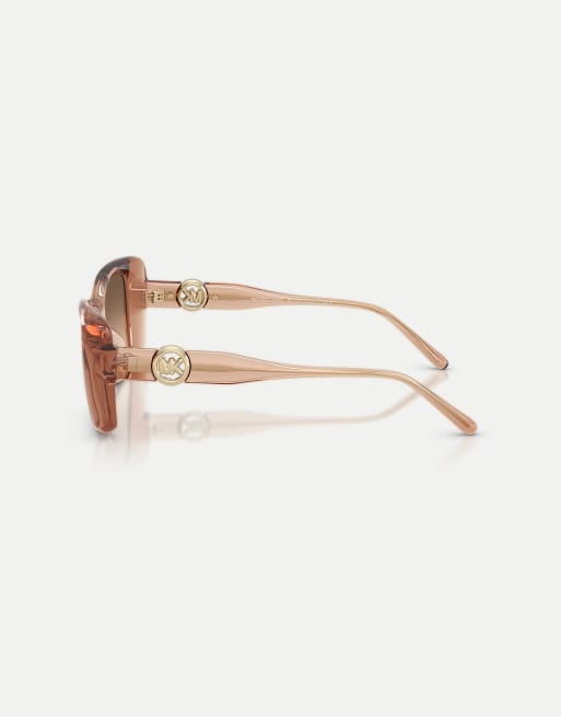 Michael Kors Tokyo eckige Sonnenbrille mit silberverspiegelten Gläsern in transparentem Hellbraun, 4 von 4