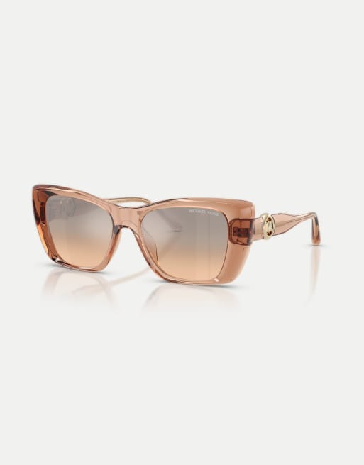Michael Kors Tokyo occhiali da sole quadrati con lenti specchiate argento in marrone chiaro trasparente, 3 di 4
