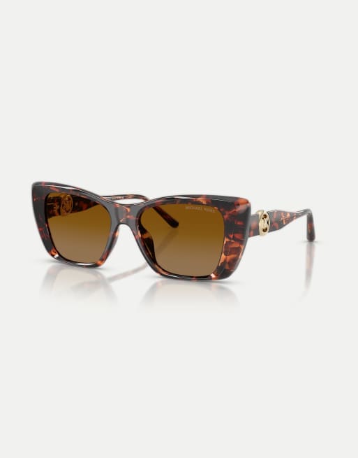 Michael Kors Tokyo square polarised sunglasses with brown lens in luggage tortoise, 3 of 4