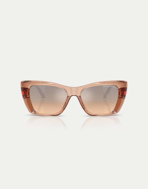 Michael Kors Tokyo square sunglasses with silver mirrored lens in light brown transparent - view 1