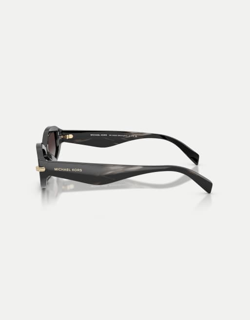 Michael Kors Wilmington oval sunglasses with grey lens in black horn, 4 of 4