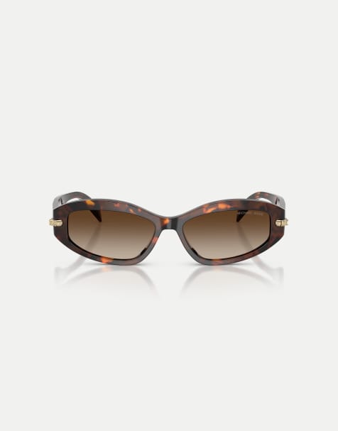 Michael Kors Wilmington oval sunglasses with grey lens in luggage tortoise - view 1