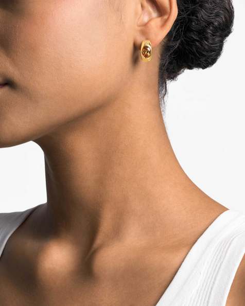 Michael Kors Women's 14k gold-plated brass oval stone hoop earrings, mkj8479710 in gold - view 1