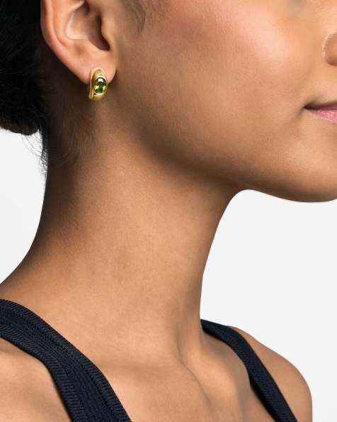 Michael Kors Women's 14k gold-plated brass oval stone hoop earrings, mkj8480710 in gold - view 1