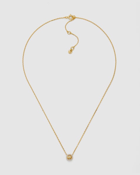 Michael Kors Women's 14k gold plated sterling silver pavé logo necklace/earring set, mkc1837set in gold - view 1
