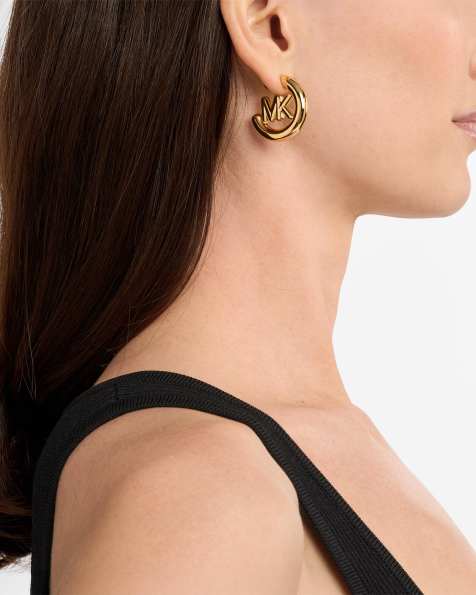 Michael Kors Women's logo hoop earrings, mkj8509710 in gold - view 1