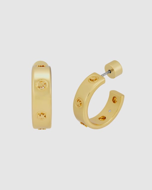Michael Kors Women's logo hoop earrings, mkj8617710 in gold, 2 of 3
