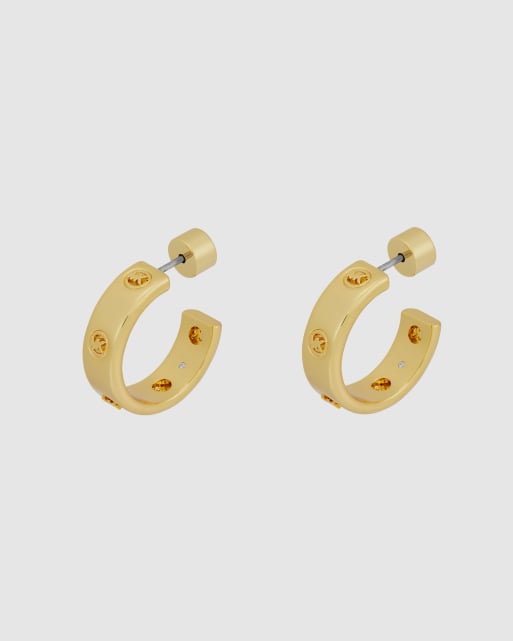 Michael Kors Women's logo hoop earrings, mkj8617710 in gold, 3 of 3