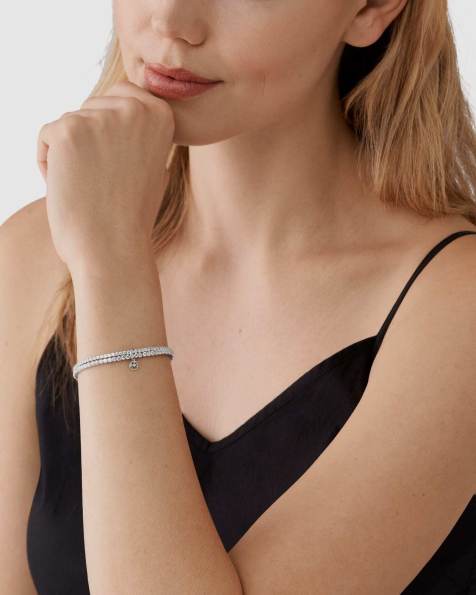 Michael Kors Women's premium kors brilliance silver-tone brass double bracelet, mkj8359cz040 in silver - view 1