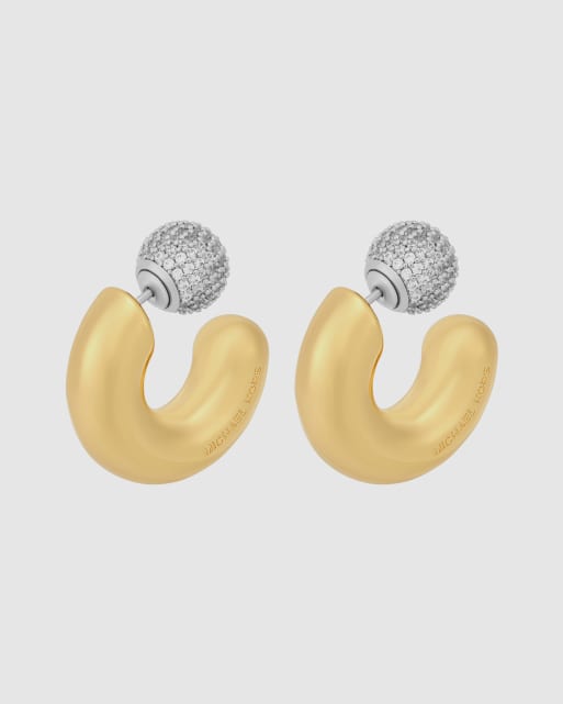 Michael Kors Women's reversible pavé hoop earrings, mkj8510931 in gold, 3 of 4