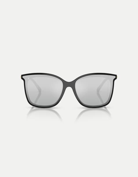 Michael Kors Zermatt square polarised sunglasses with silver mirrored lens in black - view 1