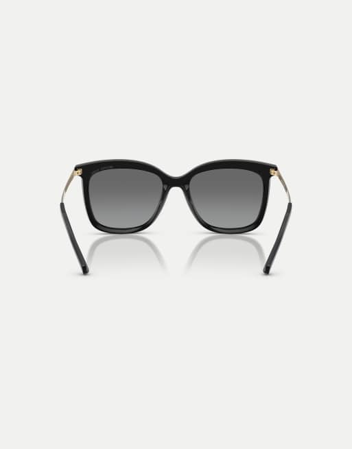 Michael Kors Zermatt square polarised sunglasses with silver mirrored lens in black, 2 of 4