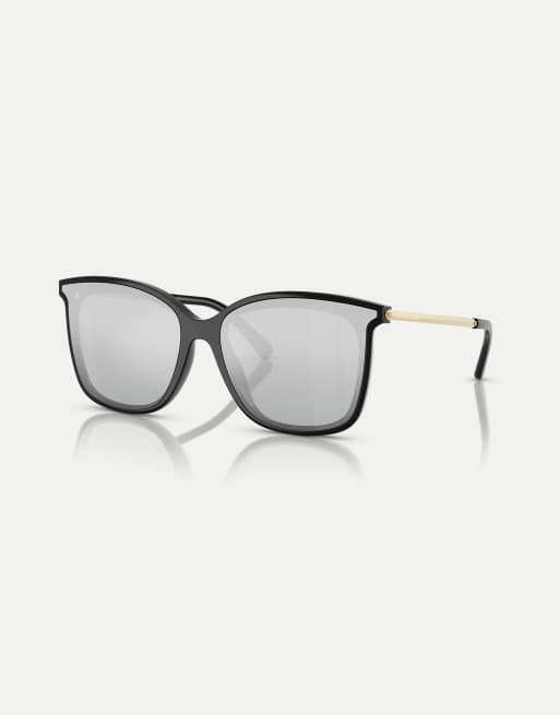 Michael Kors Zermatt square polarised sunglasses with silver mirrored lens in black, 3 of 4