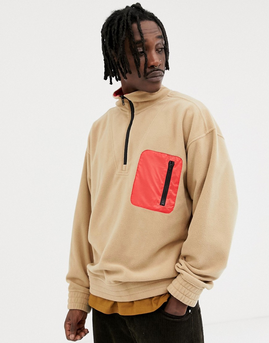 Micro sweatshirt med lynlås fra Weekday-Beige