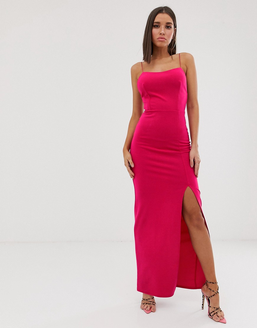 Midaxi kjole med firkantet hals i fuschia fra Club L London-Pink