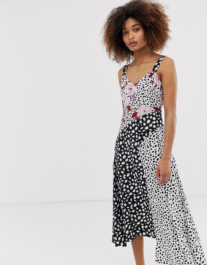 Midi cami-kjole med asymmetrisk søm i plettet blomsterprint fra Neon Rose-Multifarvet