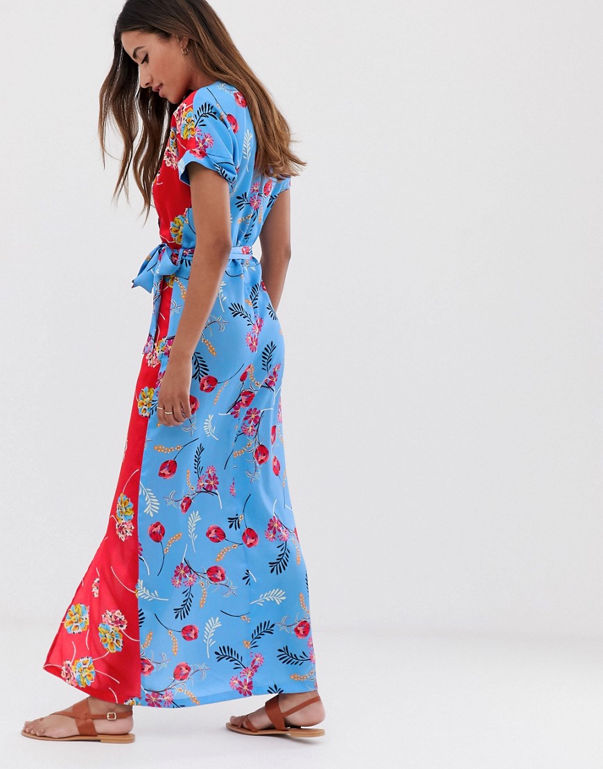 Midi-slå-om-kjole i blandet blomsterprint fra Liquorish-Multifarvet