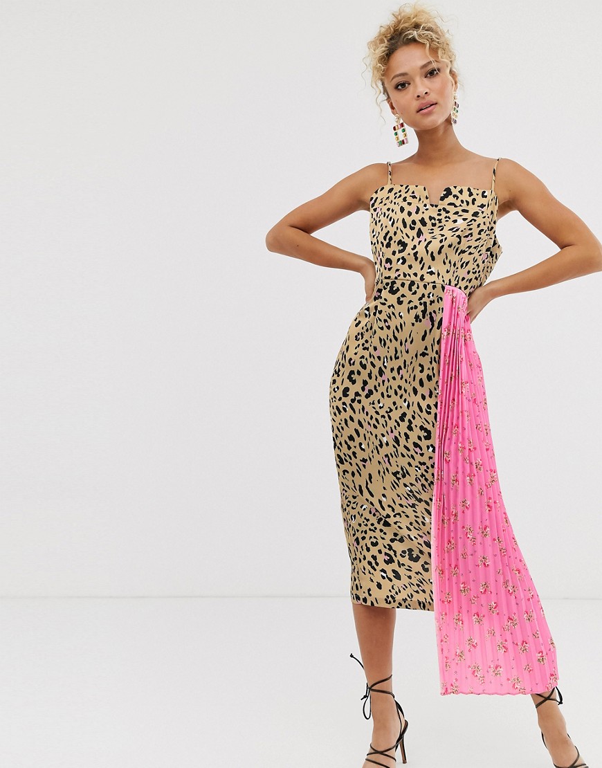 Midikjole med blomstret indsats i leopardprint fra Never Fully Dressed-Multifarvet