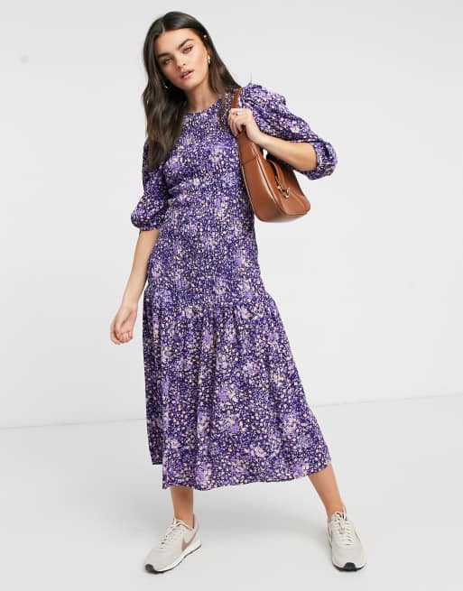 Midikleid – Midikleid mit Blumenmuster, gesmoktem Oberteil und Puffärmeln, 4 von 4