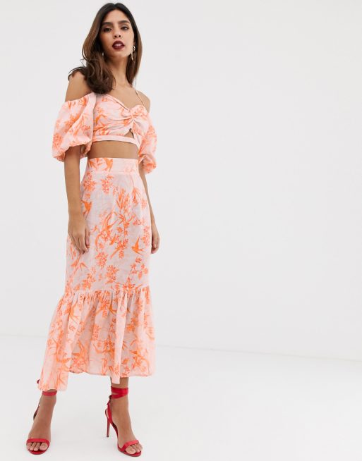 Sæt med croptop i print og midinederdel fra ASOS EDITION, 2 af 2