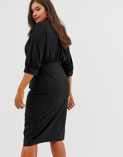 Midipencilkjole med knapper på underdelen fra ASOS DESIGN Curve, 2 af 4