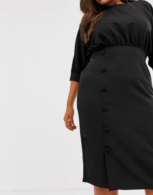 Midipencilkjole med knapper på underdelen fra ASOS DESIGN Curve, 3 af 4