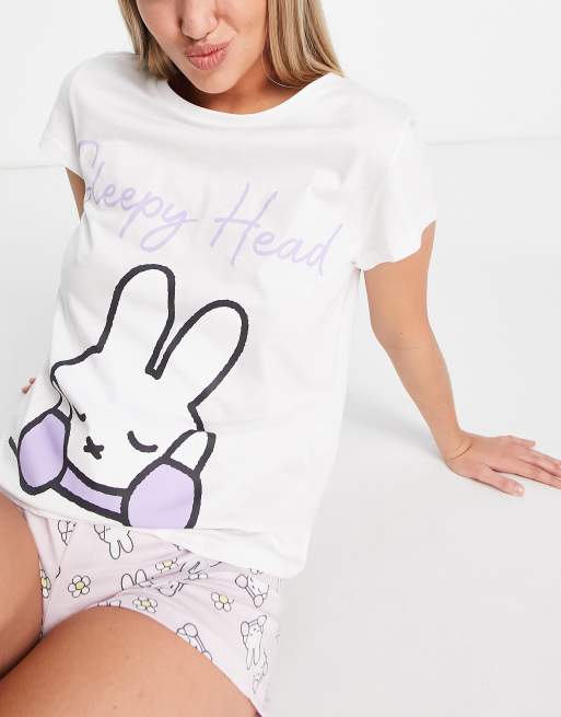 Miffy – Sleepy Head – Pyjama-Set mit T-Shirt und Shorts in Weiß und Lila, 3 von 4