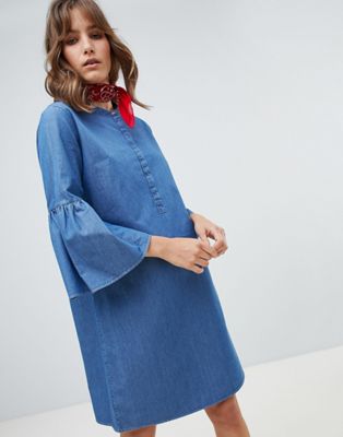 M.i.h Jeans - Beck - Denim jurk met uitlopende mouw-Blauw