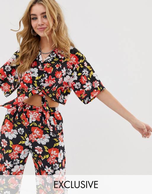 Milk It - Camicia vintage con allacciatura sul davanti e pantaloni comodi a zampa a fiori, 2 di 2