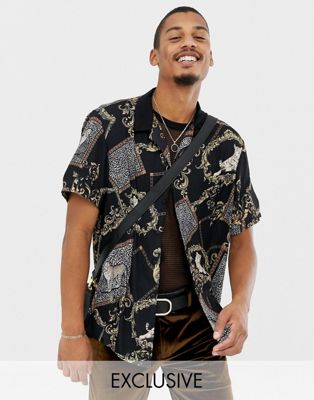 Milk It – Leopardmönstrad vintageskjorta med platt krage och normal passform-Svart