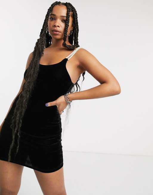 Milk It Vintage Bodycon Mini Dress With Pearl Straps In Velvet Bolivia Embajadashops