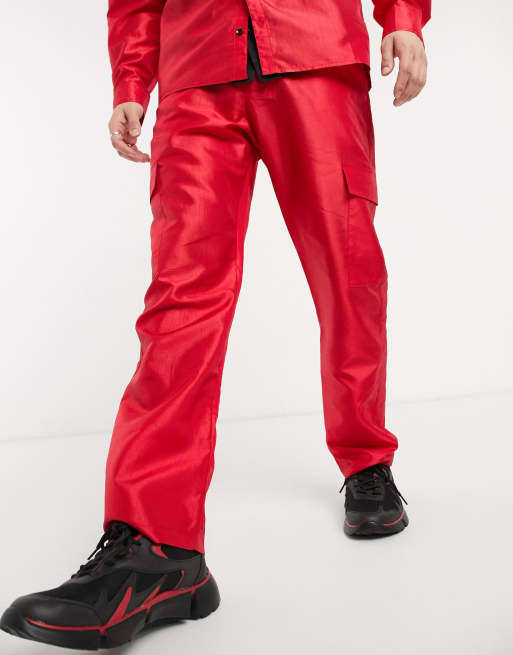 Mens red cargo trousers top