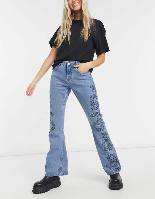 Milk It vintage high waist flares in snake print denim co-ord