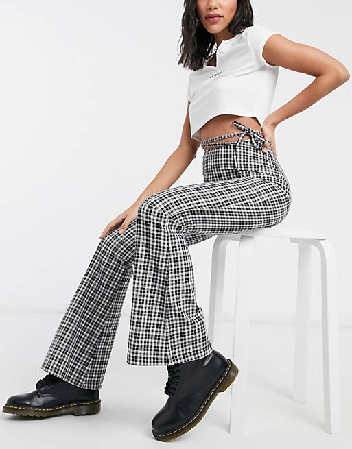 Trousers & Leggings Milk It vintage high waist flares with cut out waist in 90's check 
