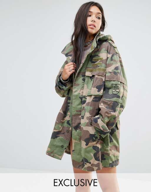 Milk It | Milk It Vintage Oversized Military Parka Jacket In Camo