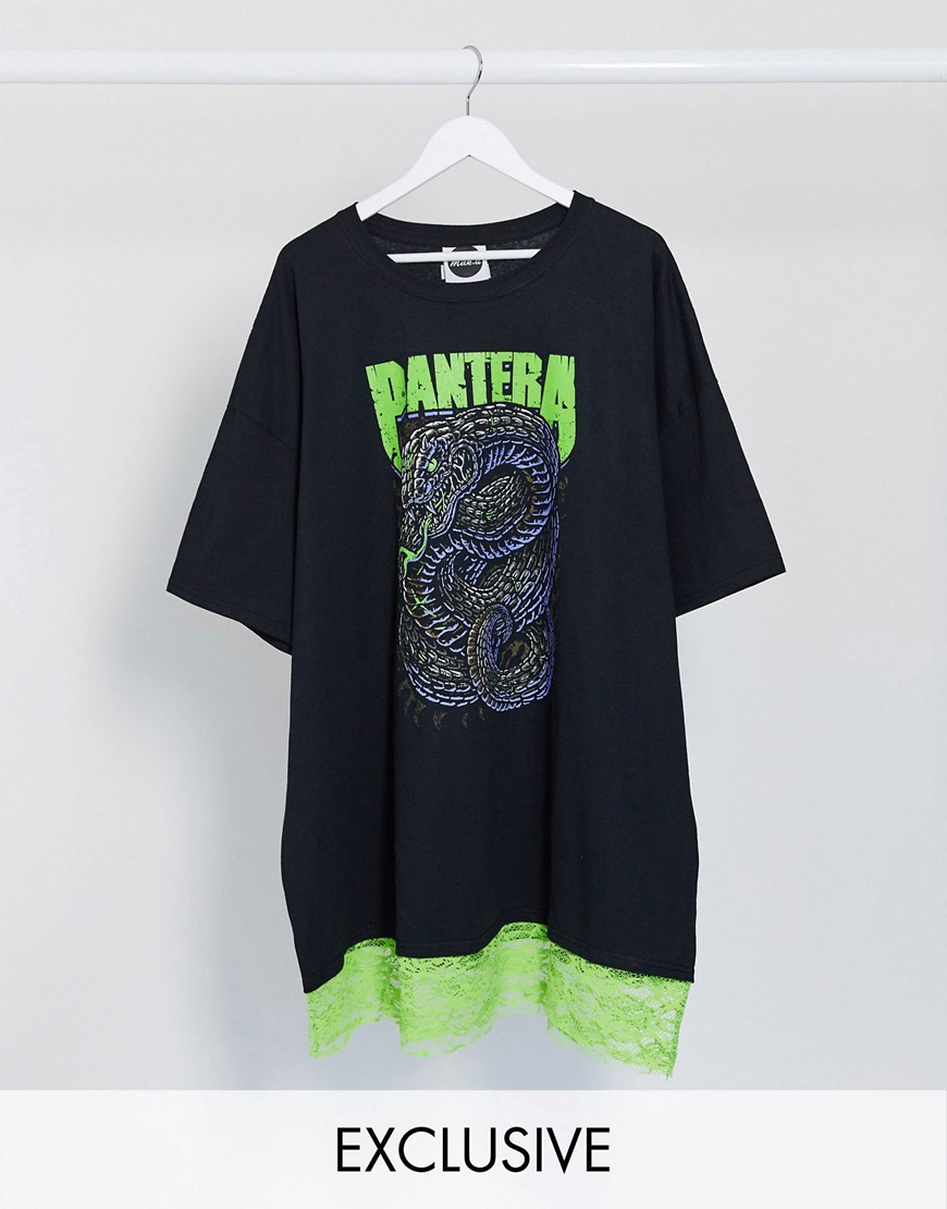 Milk It - Vintage oversized T-shirtjurk met Pantera-print en kanten neon rand-Zwart