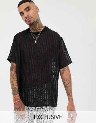 Milk It Milk It Vintage oversized woven t-shirt in sheer stripe-Black