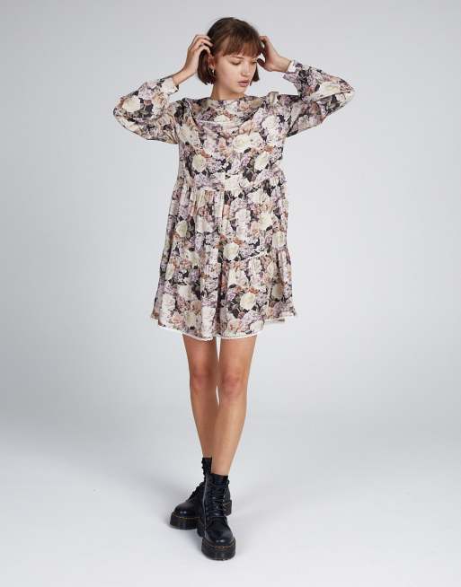 Milk It vintage smock dress with frill collar in vintage floral print