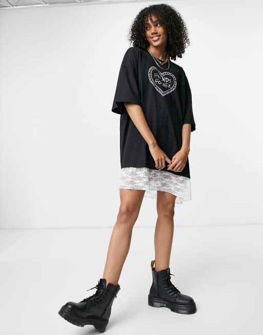 Milk It vintage t-shirt dress with graphic and lace hem