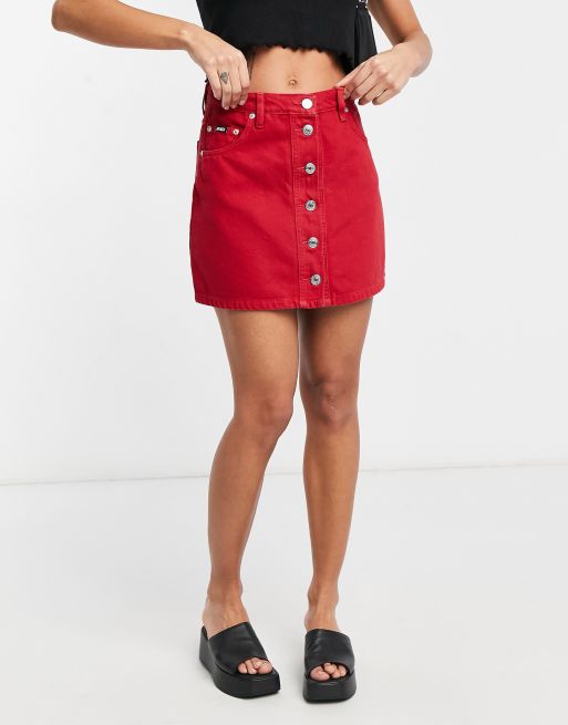 Asos red best sale denim skirt