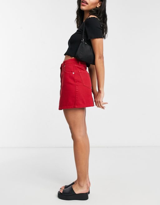 Asos red denim store skirt