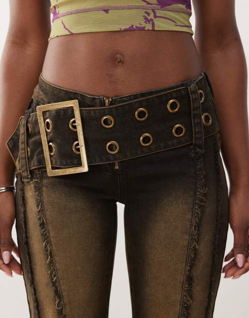 Minga London belted flare jean in brown overdye, 5 of 5
